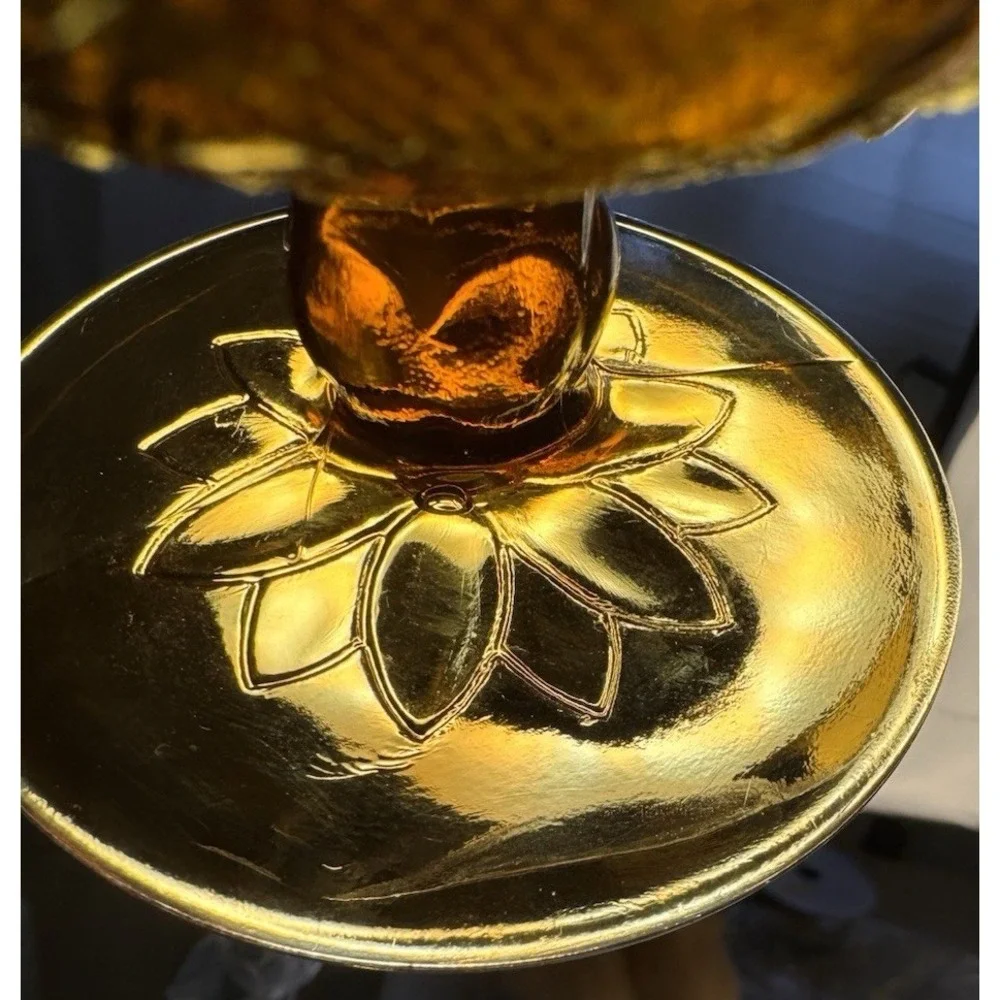 Tiara Indiana Glass Sandwich Pattern Amber Fairy Lamp Pedestal Candle Holder